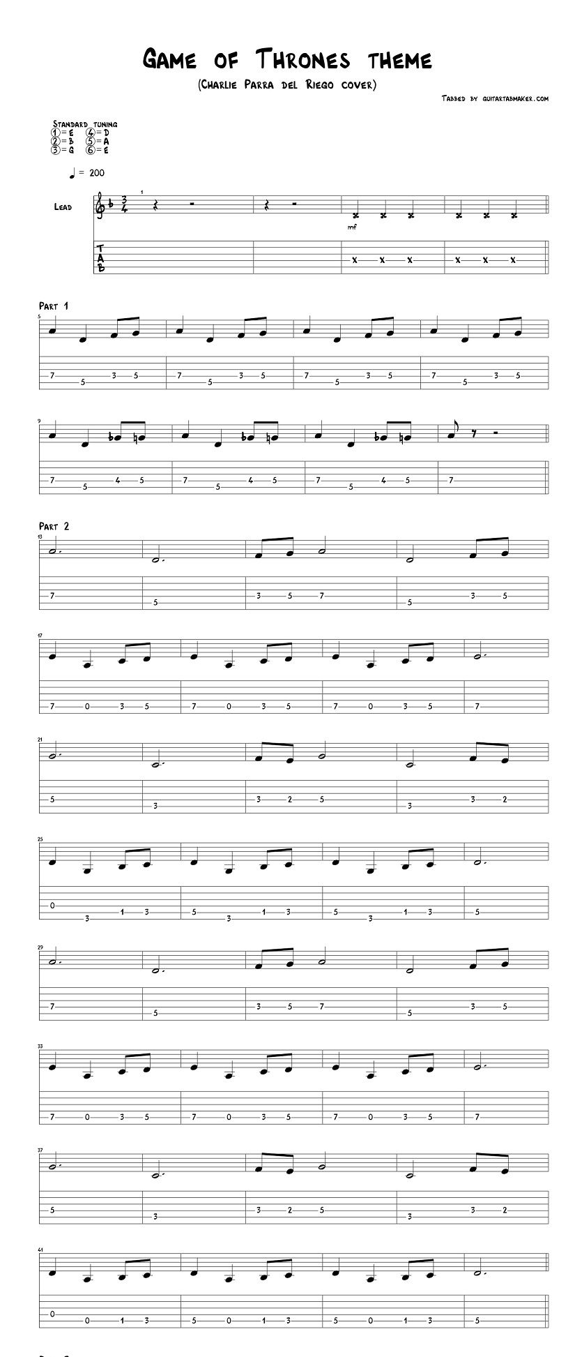 Game of thrones theme guitar tab fingerstyle